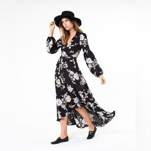 Christy Dawn Bergen Dress XL Floral long sleeve maxi wrap dress